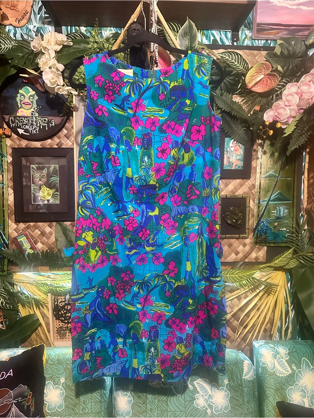 Bright Blue Tropical Floral Mini Dress